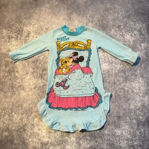 Vintage Disney Minnie Mouse Sleep Tight Nightgown Kids Size 2T Blue Long Sleeve